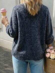 INAWLY Women's Knitted Cardigan Jacket With Buttons, Streetwear Sweater - Grey - View 2
