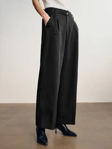 Briarwyn Women's Solid Color Wide Leg Suit Pants With Adjustable Waistband, Winter - Black - View 7