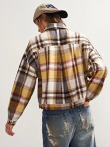 Bohemela Women's Plaid Casual Versatile Daily Long Sleeve Jacket - Blue - View 7