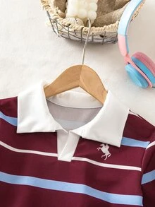 SHEIN Playful Pals 女款復古條紋兩件套，休閒上衣搭配條紋寬腿褲，適合校園、日常、秋冬休閒穿著 - 棕色 - 查看 3