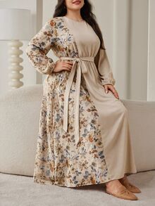 Al Najma Plus Size Women's Floral Print Casual Party Arabian Dress - Multicolor - View 3