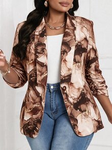 SHEIN Lady Plus Size Women's Casual Commute Travel Blazer Jacket - Multicolor - View 1