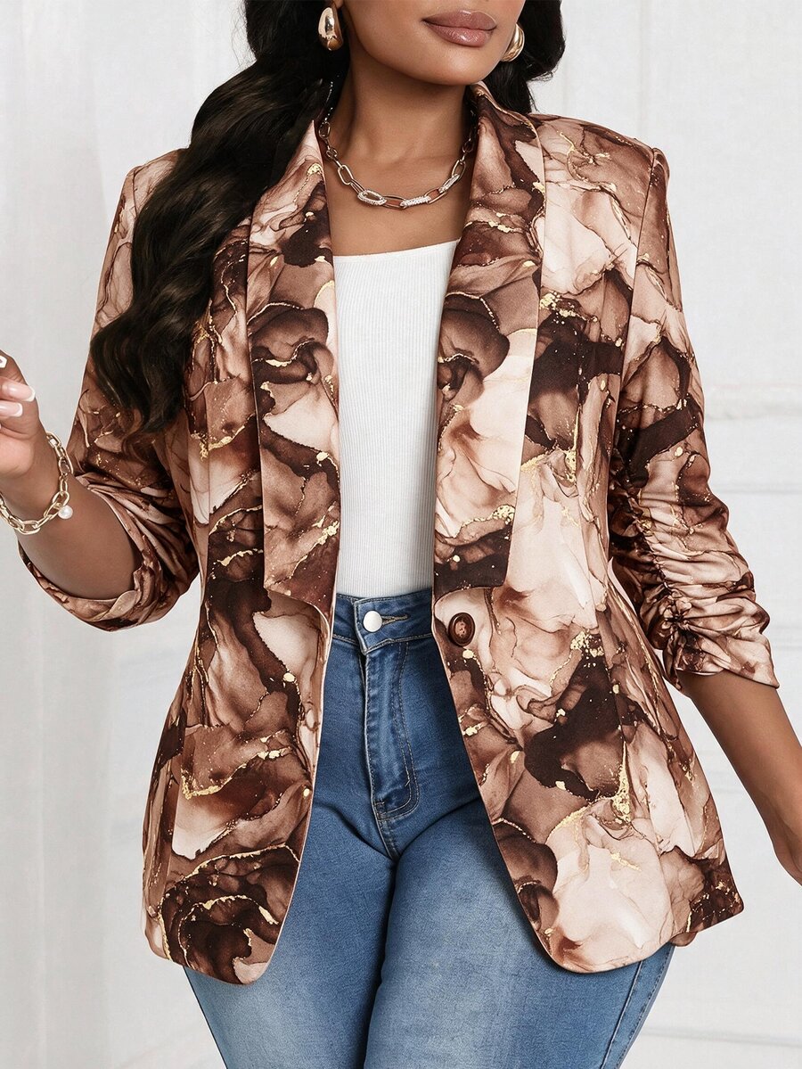 SHEIN Lady Plus Size Women's Casual Commute Travel Blazer Jacket - Multicolor - View 1