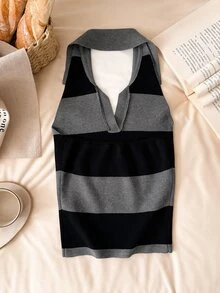 Story & Sage Women's Striped Colorblock Halter Neck Knit Top - Multicolor - View 2