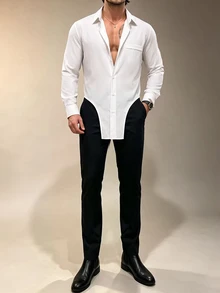 ZURIURI Men's Elegant Premium Minimalist Daily Commute Long Sleeve Shirt - White - View 9