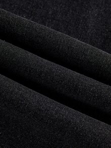ROMWE Goth 大蛾蝶對比刺繡綁帶設計低腰緊身高彈力牛仔喇叭褲 - 黑色 - 查看 5