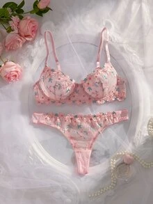 Crystal Vow 2pcs Romantic Embroidered Underwire Bra Set - Multicolor - View 1