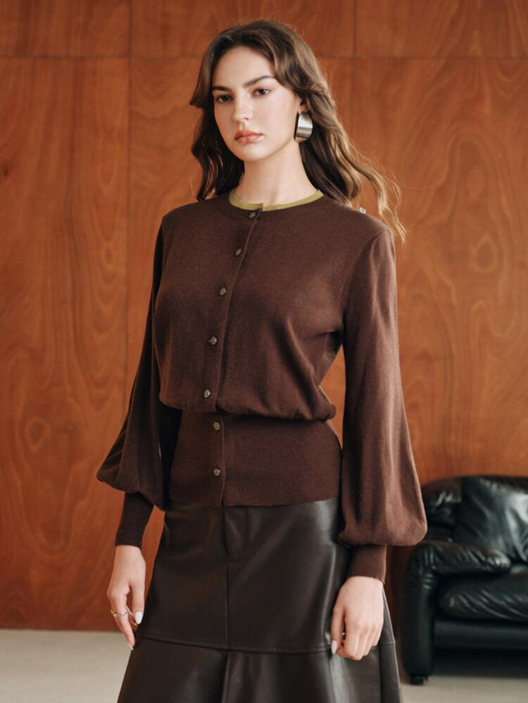 Anewsta Autumn 2 In 1 Knit Cardigan Top - Coffee Brown - View 3