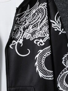 SHEIN Teen Boys Casual Comfortable Versatile Dragon Print Sweatshirt - Multicolor - View 5