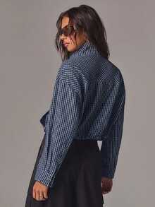 Athîral Women's Plaid Casual Versatile Daily Long Sleeve Jacket - Navy Blue - View 2