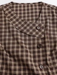 Sweetra French-Style Short-Sleeved Plaid Women's Shirt With A Fitted Waist And Tie, A Simple And Retro Style. - Multicolor - View 3