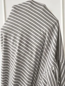 SHEIN 女款條紋圖案長袖圓領舒適居家穿著上衣 - 灰色 - 查看 8