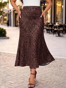 SHEIN Lady تنورة نسائية بطبعة نمر ضيقة عصرية كاجوال متعددة الاستخدامات - كاكي - مشاهدة 3