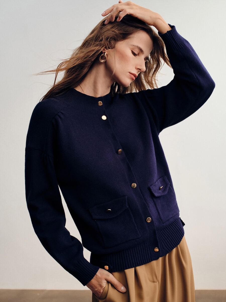 Briarwyn Women's Vintage Button Long Sleeve Pocket Knit Cardigan - Royal Blue - View 1