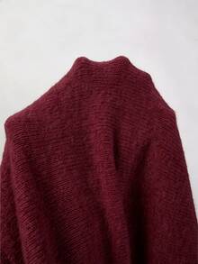 SHEIN جاكيت صوف محبوك نسائي بتصميم صيني حديث للخريف والشتاء، بأزرار على شكل ضفدع، ياقة ماندارين، أكمام طويلة، بقصة قصيرة مفصلة - عنابي اللون - مشاهدة 7