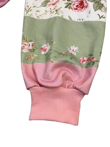 Selamara Women's Vintage Sweet Pink Tone Multi-Color Patchwork Oil Painting Rose Print Long Sleeve Sweatshirt, Drawstring Hood Loose Fit Flattering Long Sleeve Versatile Casual Commute Zip-Up Sweatshirt - Pink - View 7