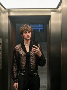 DSELFIQUE Men's Semi-Transparent Wrist Sleeve Shirt - Black - View 1