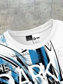 BATMAN X SHEIN Manfinity EMRG 男士塗鴉字母印花對比色短袖圓領T恤 - 彩色 - 查看 3