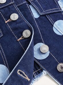 SHEIN MOD 女款圓點圖案單排扣時尚牛仔抹胸上衣 - 藍色 - 查看 3
