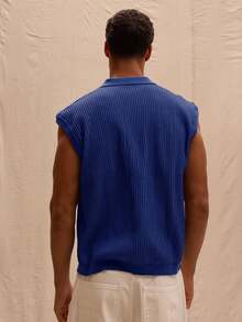 Musero Rompi Sweater Rajut Ringan Tanpa Lengan dengan Kerah V dan Bahu Longgar, Gaya Jalanan Musim Semi/Panas untuk Liburan Kasual - Royal Blue - View 3