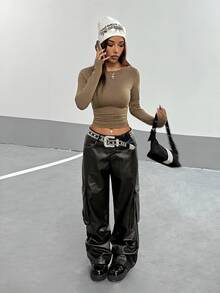 StreetHx 休閒百搭女款秋季舒適柔軟長袖T恤 - 薑色 - 查看 5