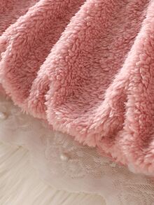 SHEIN 1 Piece Baby Girls Tutu Dress Cute Sweet Dusty Pink Bowknot Fuzzy Plush Skirt Long Sleeve Round Neck Thick Birthday Winter Fall Jumpers - Dusty Pink - View 6