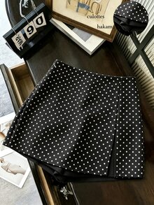 SHEIN Franclia 時尚休閒通勤百搭丹寧效果印花紋理軟面料高腰開衩女款短褲/裙/寬腿褲/熱褲 - 彩色 - 查看 3