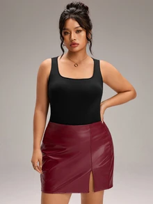 EMERY ROSE Plus Size Women Solid Color Casual Daily Wear Top - Black - View 6
