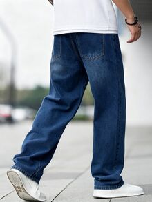 EGENSIO Men's American Luxury Style Casual Washed Blue Denim Jeans - Blue - View 2