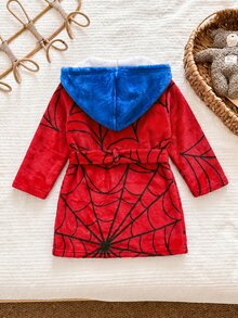Kids Young Boy Knitted Solid Color Embroidered Hooded Casual Autumn Winter Cardigan Loungewear - Multicolor - View 2