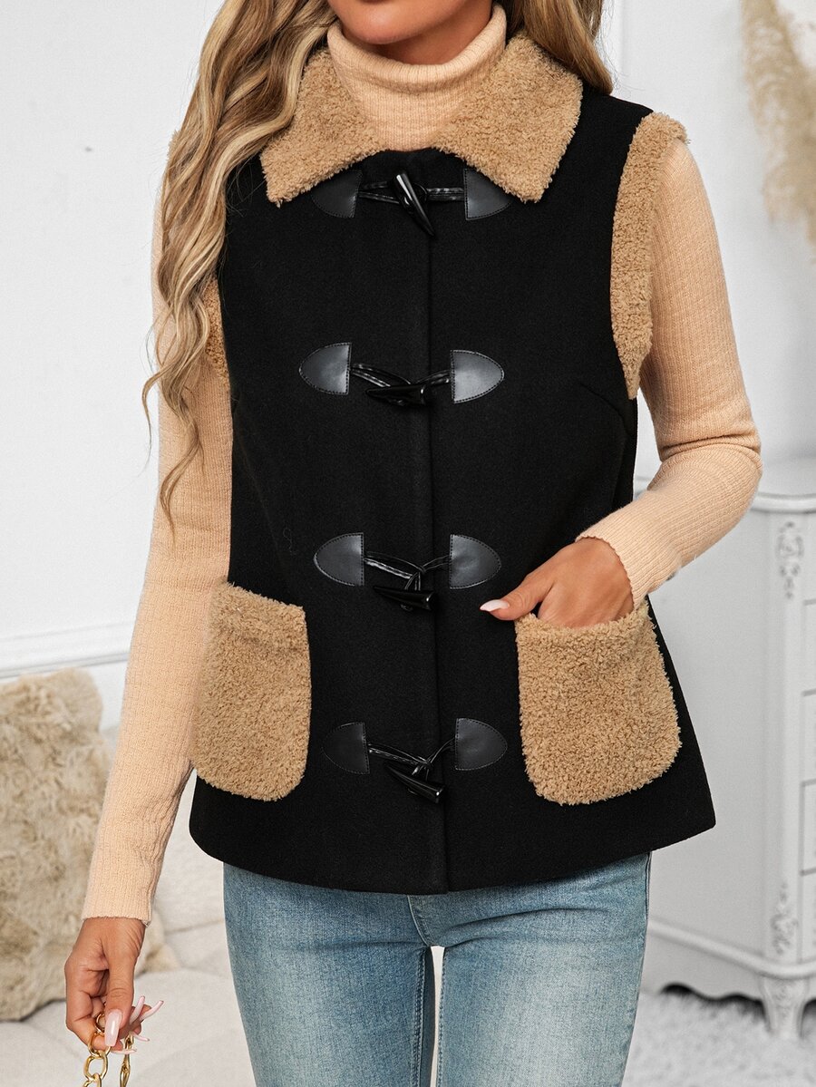 SHEIN Clasi 女款秋冬時尚拼色拼接背心外套 - 彩色 - 查看 1
