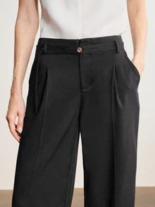 Briarwyn Women's Solid Color Wide Leg Suit Pants With Adjustable Waistband, Winter - Black - View 3