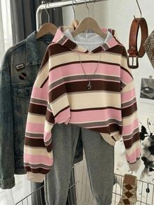 SHEIN EZwear 印花運動衫，適合秋冬休閒極簡日常百搭派對聚會機場穿搭 Y2K 上衣，櫻桃印花圖案，女款夏季穿搭，戶外穿著 - 彩色 - 查看 4