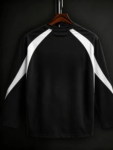 Manfinity Dauomo American Racing Style Star & 69 Number Print Long Sleeve T-Shirt, Men's Black & White Contrast Raglan Loose Streetwear Y2K Crew Neck Top - Black - View 2
