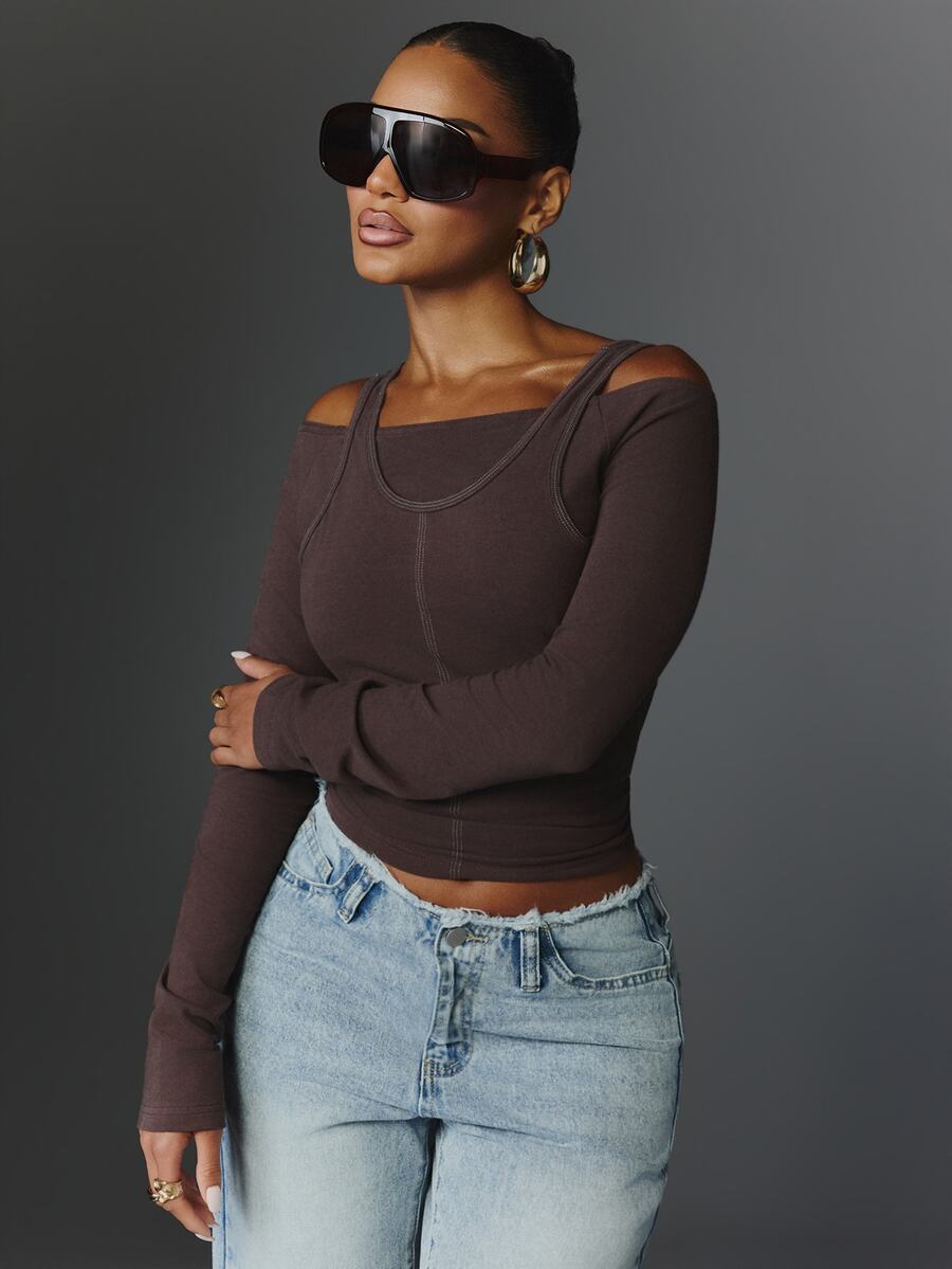 NYA SZN Project NYA Top Long Sleeve Layered Cold Shoulder Everyday ...