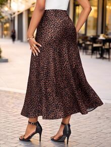 SHEIN Lady تنورة نسائية بطبعة نمر ضيقة عصرية كاجوال متعددة الاستخدامات - كاكي - مشاهدة 2
