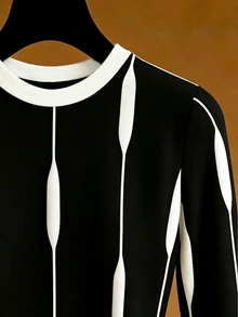 GlowEve CURVE 大尺碼女款拼色圓領長袖印花休閒洋裝，春秋款，適合通勤、度假與日常穿著 - 彩色 - 查看 5
