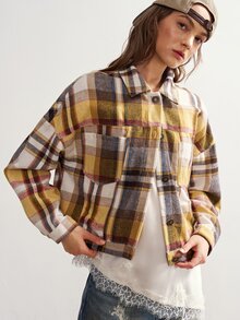 Bohemela Women's Plaid Casual Versatile Daily Long Sleeve Jacket - Blue - View 3