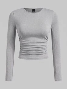 SHEIN EZwear 多色針織女款修身T恤 - 紅色 - 查看 7