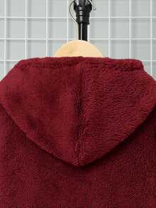 SHEIN 兒童男童休閒刺繡雙面抓絨連帽套頭針織衛衣 秋冬款 - 紅色 - 查看 3