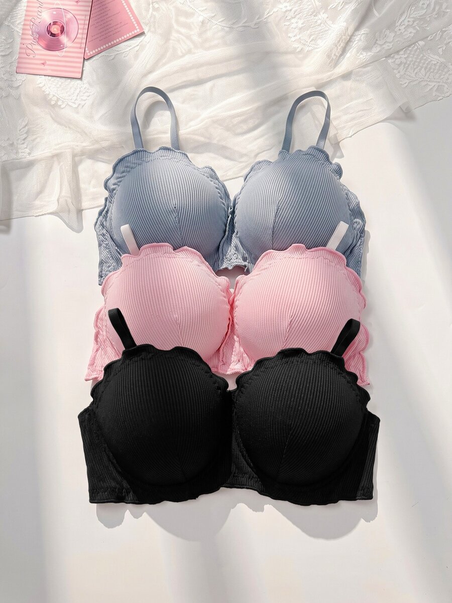 PetitDoll 3件組甜美可愛花卉印花交叉背無鋼圈內衣 女款 - 彩色 - 查看 1