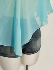 SHEIN ICON 大尺碼雪紡外套與三角杯綁帶背心兩件組女款上衣 - 薄荷藍 - 查看 7