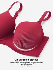 LUVLETTE Dream Curve Support+ Side Support  Underwire Push Up T-Shirt Basic  Comfortable No-Show Seamless Must-Haves  Christmas Red Bra - Red - View 9
