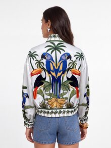CAJUNI Women's Bird Print Casual Everyday Long Sleeve Jacket - Multicolor - View 6