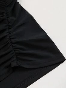 Easura Plus Size Women's Ruched Waist Cinched Waist Loose Top Tight Bottom Asymmetrical Hem Casual Commute Daily Outfit Set - Black - View 5