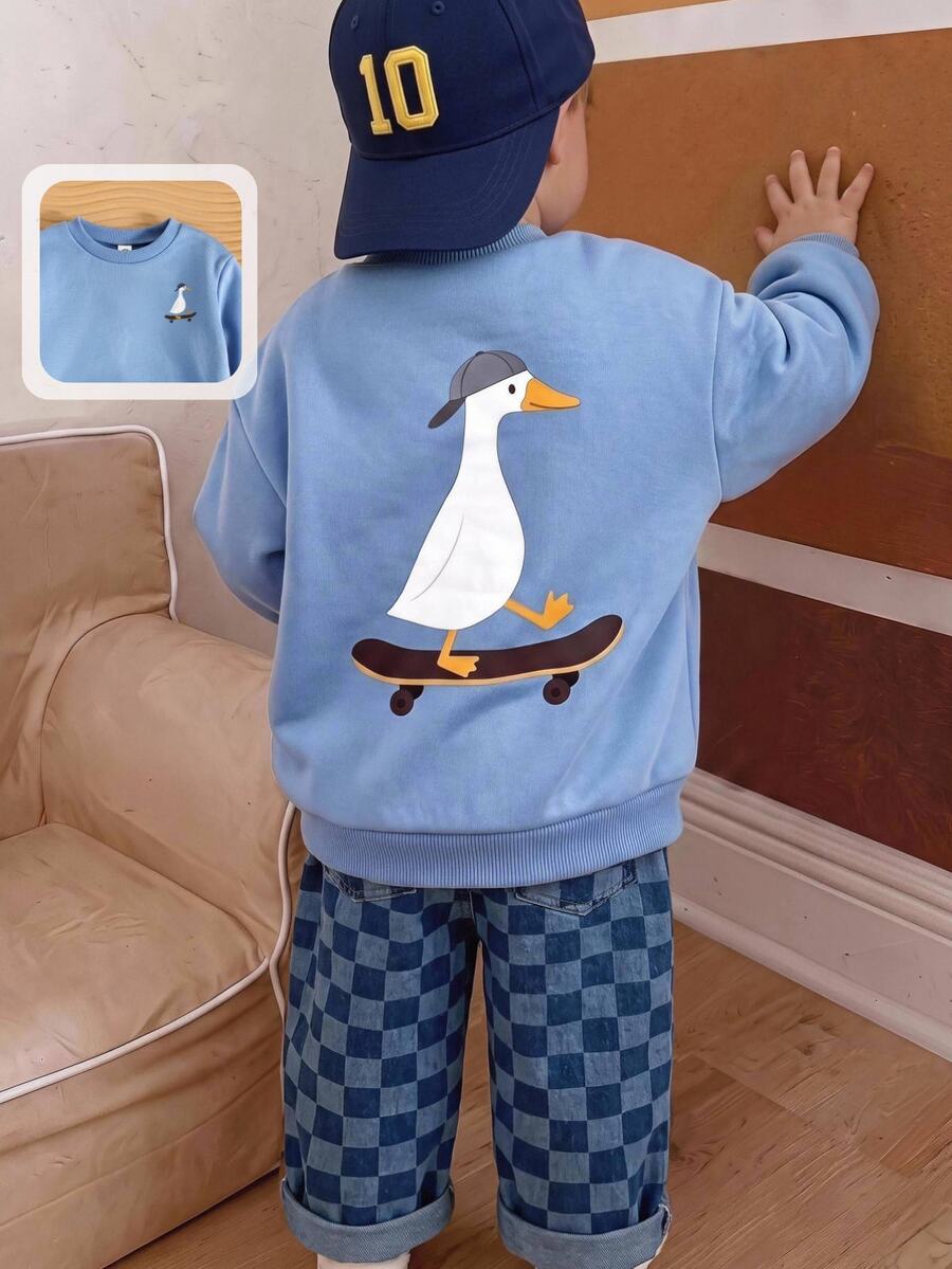 LMoss Kids Baby Boy Blue Duck Print Crew Neck Long Sleeve Cute Versatile Sweatshirt - Blue - View 1