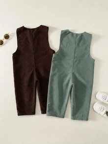 SHEIN 中性嬰兒男/女童、幼兒 2件組秋冬休閒百搭燈芯絨加厚吊帶褲，嬰兒吊帶褲/連身衣，嬰兒冬季衣物，復古風 - 彩色 - 查看 2