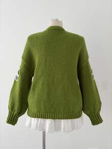 Sunspun Plus Size Vacation Fashion Embroidered Long Sleeve Knit Cardigan - Green - View 2