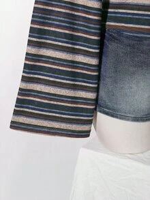 SHEIN ICON 大尺碼 Y2K 復古不對稱肩針織收腰 T-shirt 上衣，休閒復古不對稱領長袖上衣 - 彩色 - 查看 8