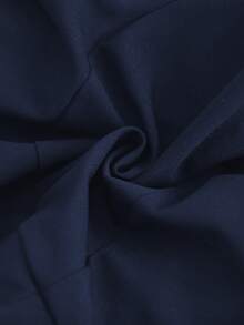 Velvienne Black Deep V-Neck Chiffon Puff Sleeve Ruffle Dress, High Waist Ultra Short A-Line Mini Dress, Asymmetrical Multi-Layer Ruffle Structure: Waist Side 3D Stacked Large Wave Pleats, Asymmetrical Layered Ruffle Hem, Flowing Layered Lace, Dynamic Movement When Walking, Flattering Hips And Lengthening Legs, Plus Size Dress - Navy Blue - View 6